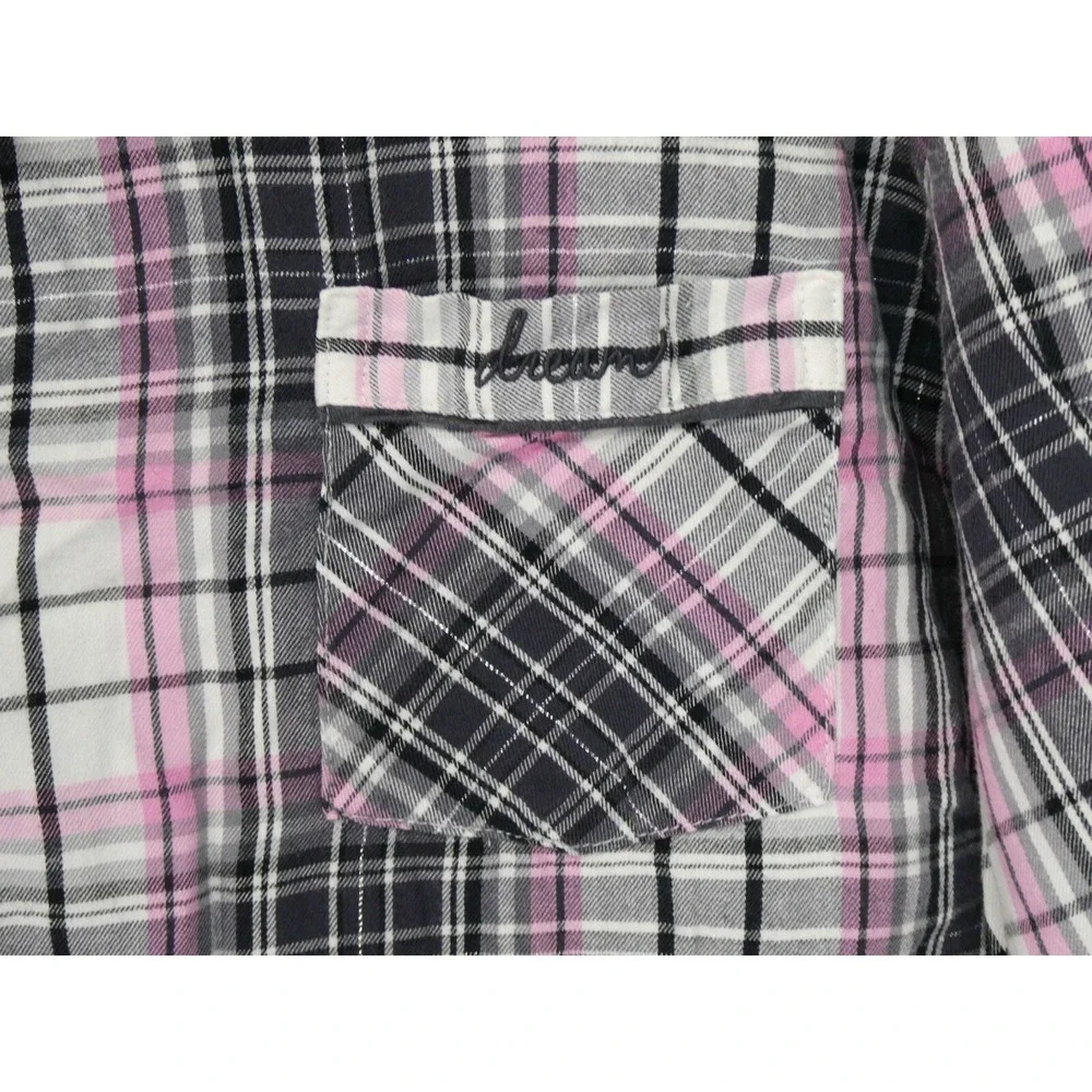 Victoria's Secret Womens Pajama Set XL Pink Plaid Button Up Sleepwear Drawstring